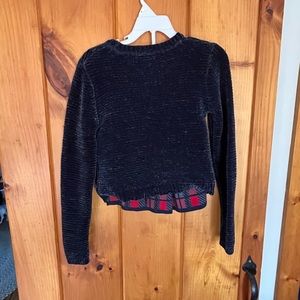 Little girl blue chenille sweater and matching skirt.